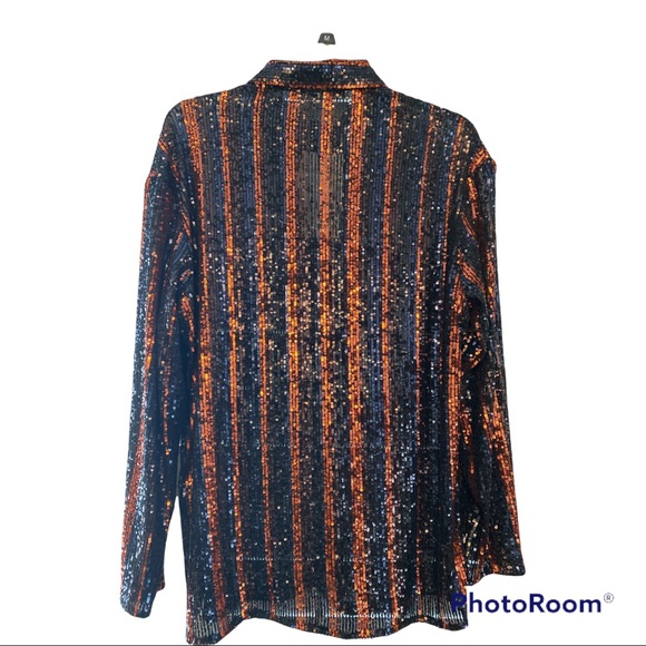 Zara sequin top black and orangey bronze button up shirt size Medium - Picture 11 of 13